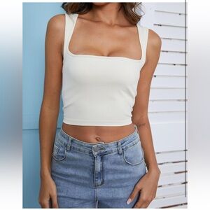 Women's Sleeveless Ribbed CropTop Seamless Square Neck Going Out Workout TankTop